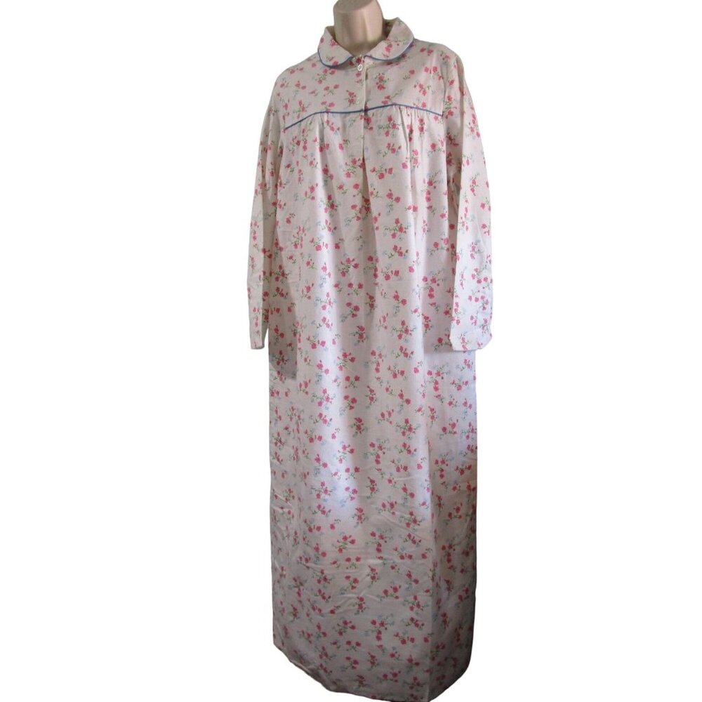Vintage Modest Sears Floral Cotton Nightgown Long Med Hong Kong No Tag New